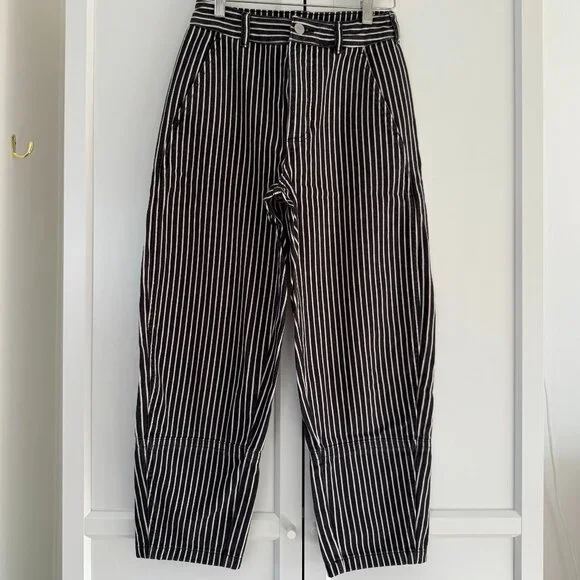 Everlane Pinstripe Utility Barrel Jeans - Size 0 - Picture 1 of 3